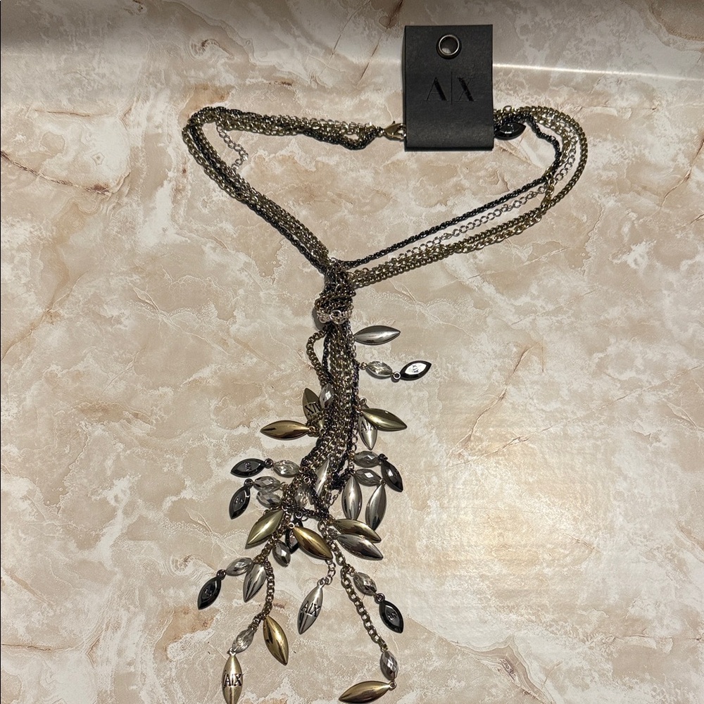 Armani Exchange Silver and Gold Leaf Necklace